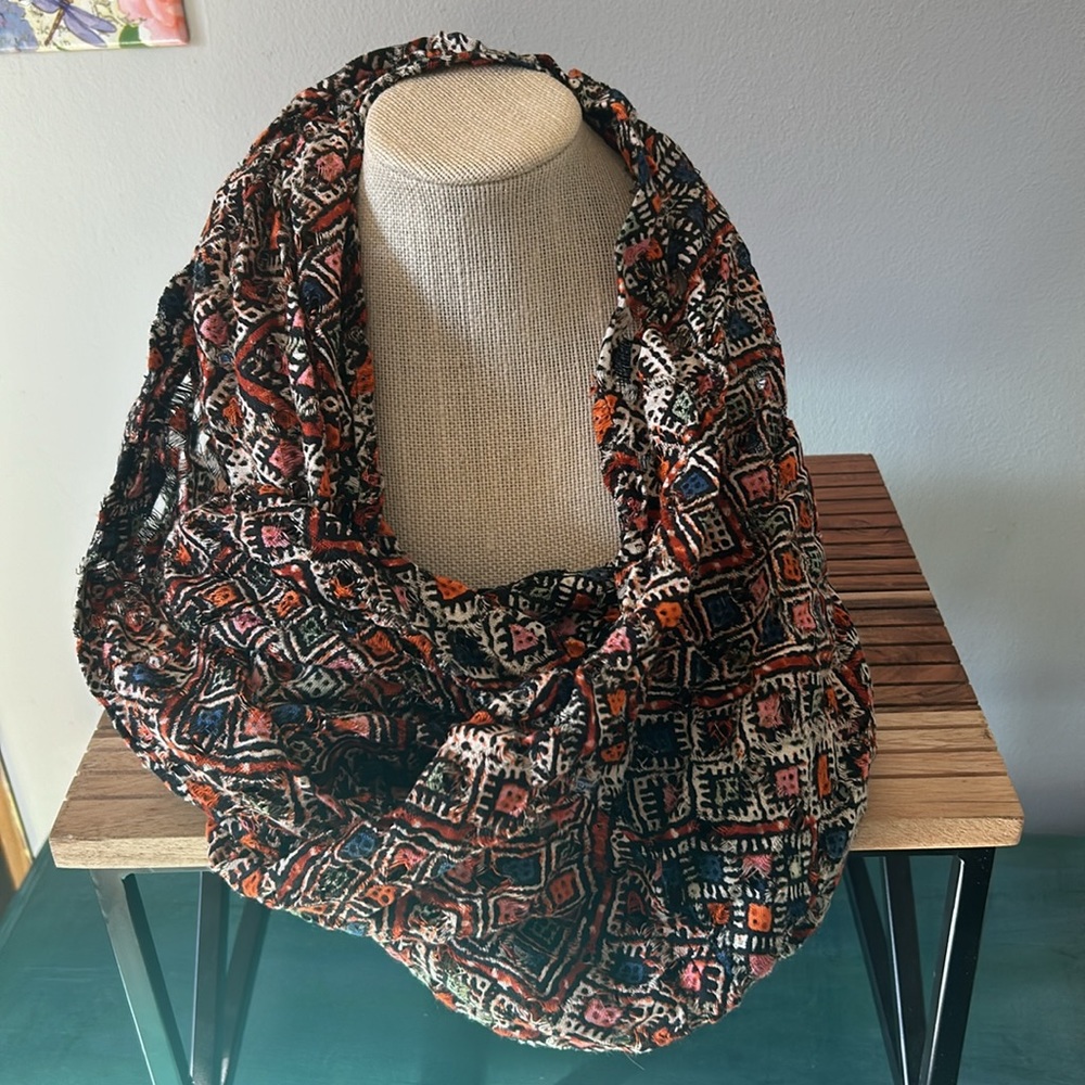 Ecote Multicolor Textured Graphic Print Infinity Scarf